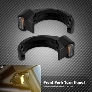 Feu LED ambre monté sur le cache de fourche d'une Harley Sportster Nightster - vue 7