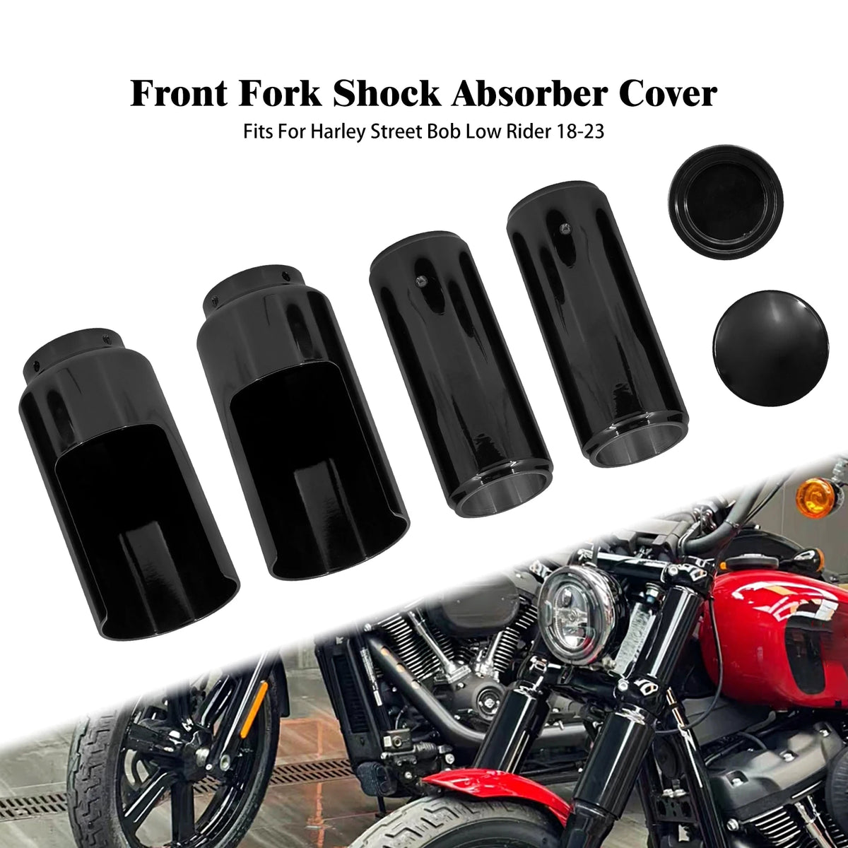 Kit de Caches de Fourche Avant (Haut/Bas) Aluminium - Harley-Davidson Softail Street Bob, Low Rider 2018-2022 (Non Compatible Low Rider S/ST) – photo 1/6