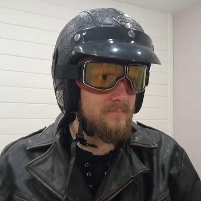 Lunettes de Moto Rétro Pliables en Cuir - Anti-Vent et Anti-Poussière - vue 4