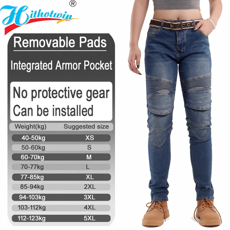 Jean moto femme bleu avec protections genoux et hanches - vue 11