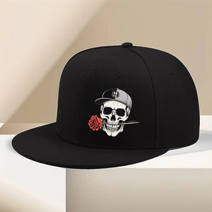 Casquette hip-hop à motifs tête de mort et rose - vue 1