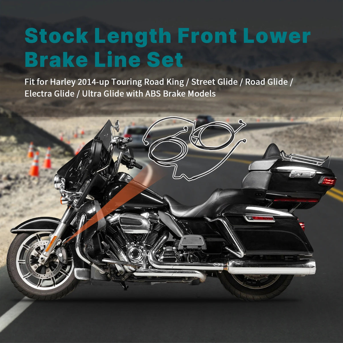 Kit Double Durite de Frein Avant Inférieure Tressée - Harley-Davidson Touring ABS 2014 et plus récent – photo 2/7