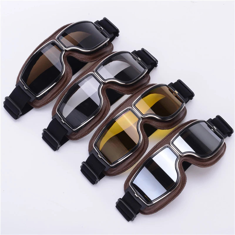 Lunettes de Moto Rétro Pliables en Cuir - Anti-Vent et Anti-Poussière - vue 6