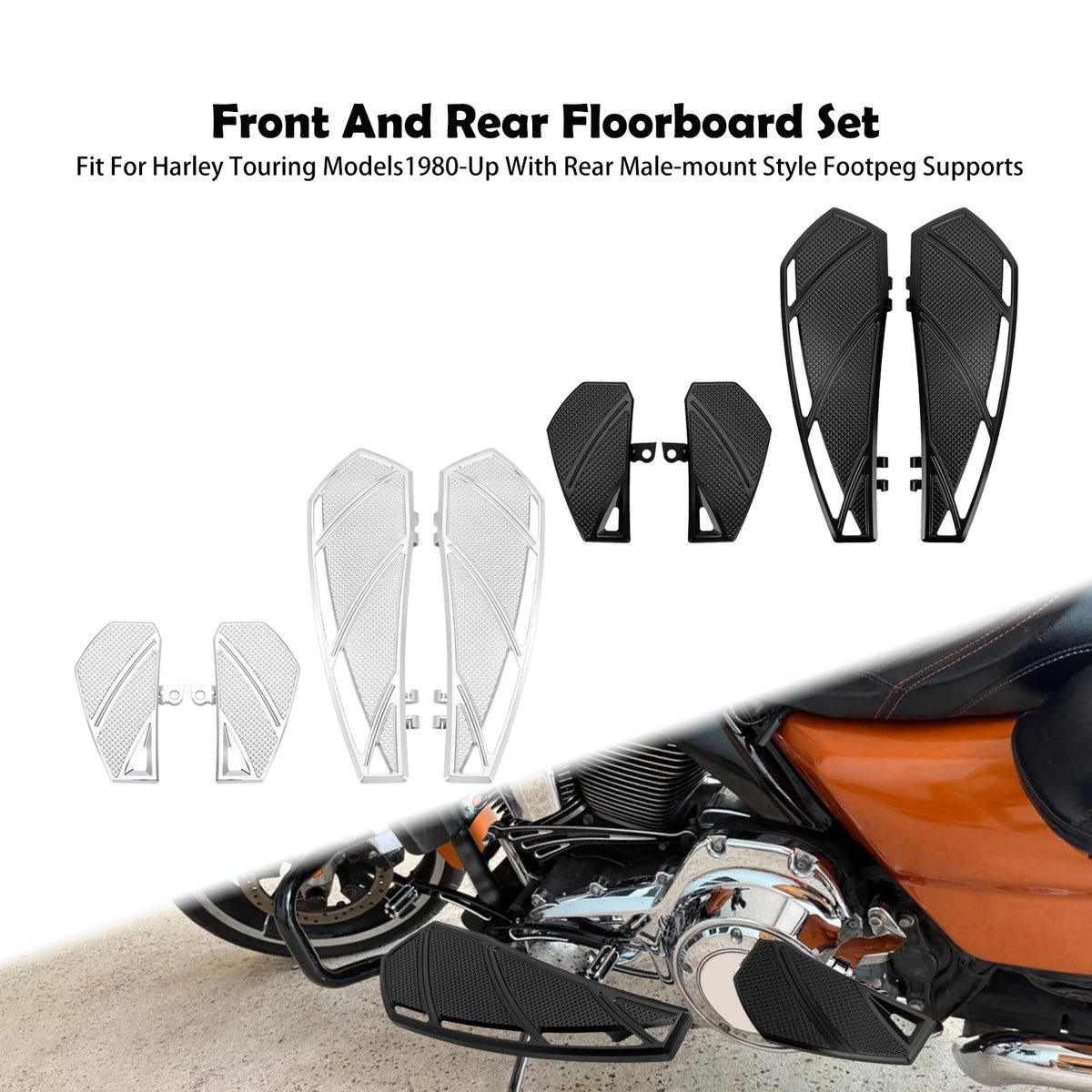 Plancher et repose-pieds en aluminium noir pour moto Harley-Davidson - vue 1
