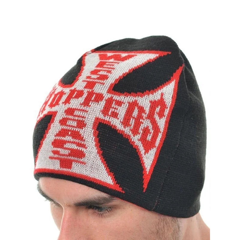 Bonnet en tricot noir motif croix streetwear - vue 1