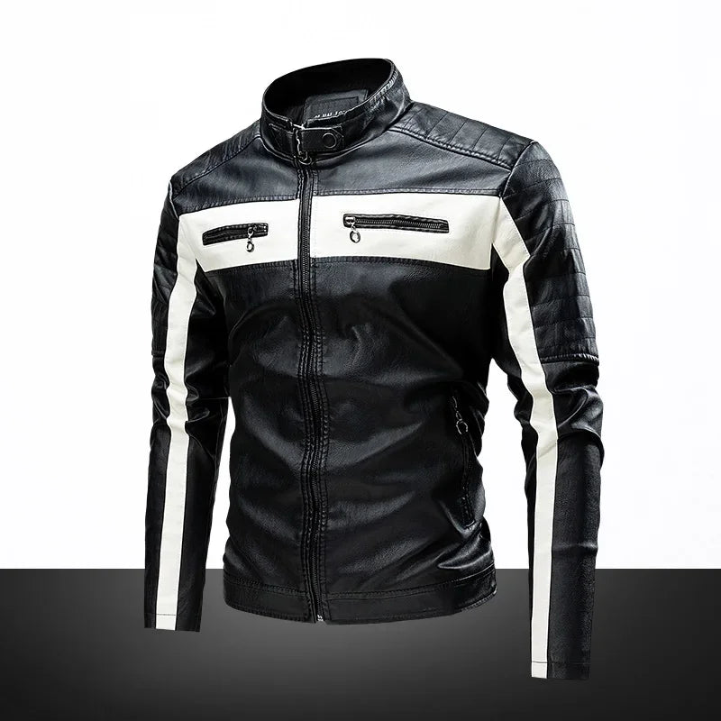 Blouson cuir homme col montant, style motard grande taille - vue 7