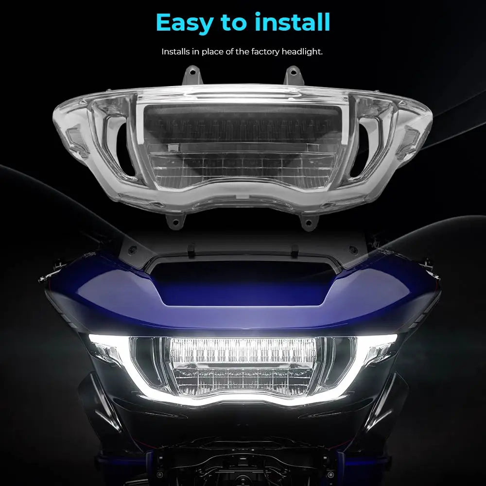 Phare LED avant noir sur Harley Road Glide CVO - vue 1