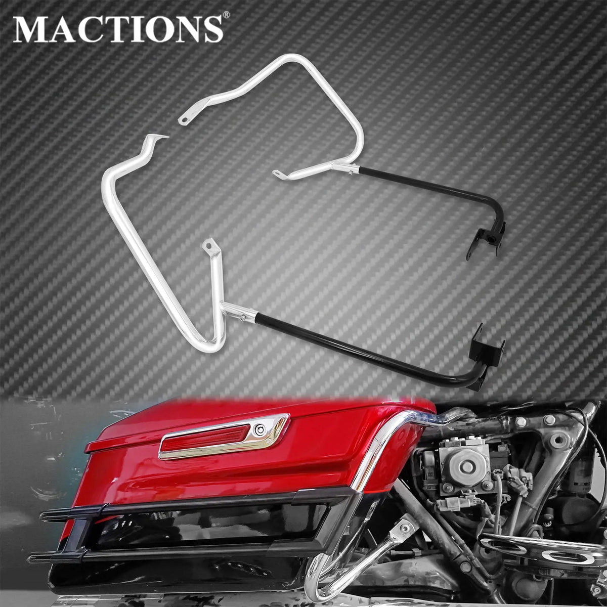 Rail de garde noir autour des sacoches d'une Harley-Davidson Touring - vue 1