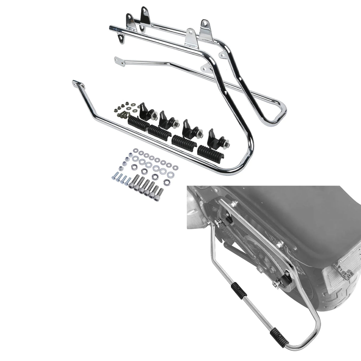 Support de conversion chromé pour sacoche rigide sur une Harley-Davidson Softail - vue 1