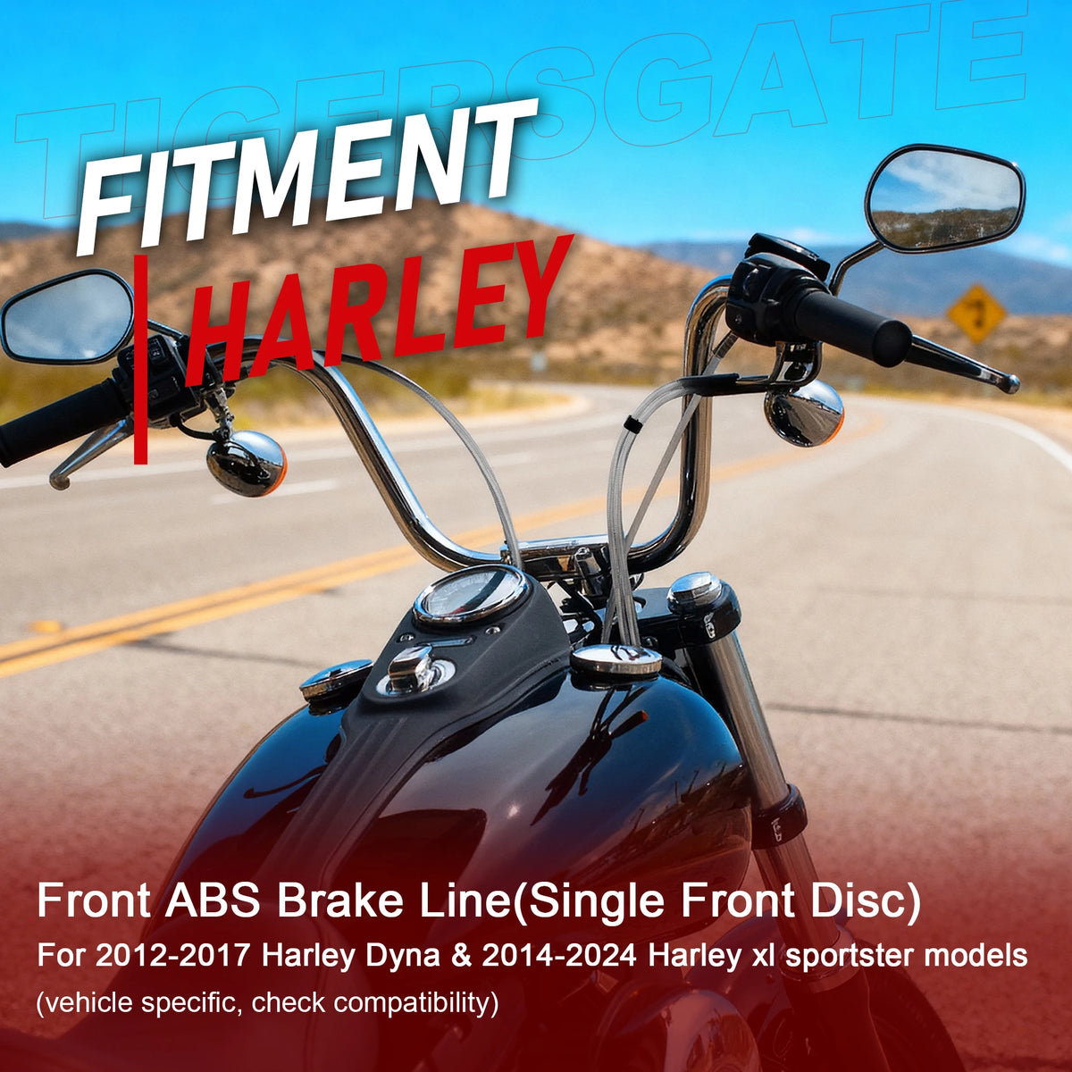 Durite de Frein Avant ABS Tressée (12", 14" ou 16") - Harley-Davidson Dyna & Sportster XL – photo 2/12