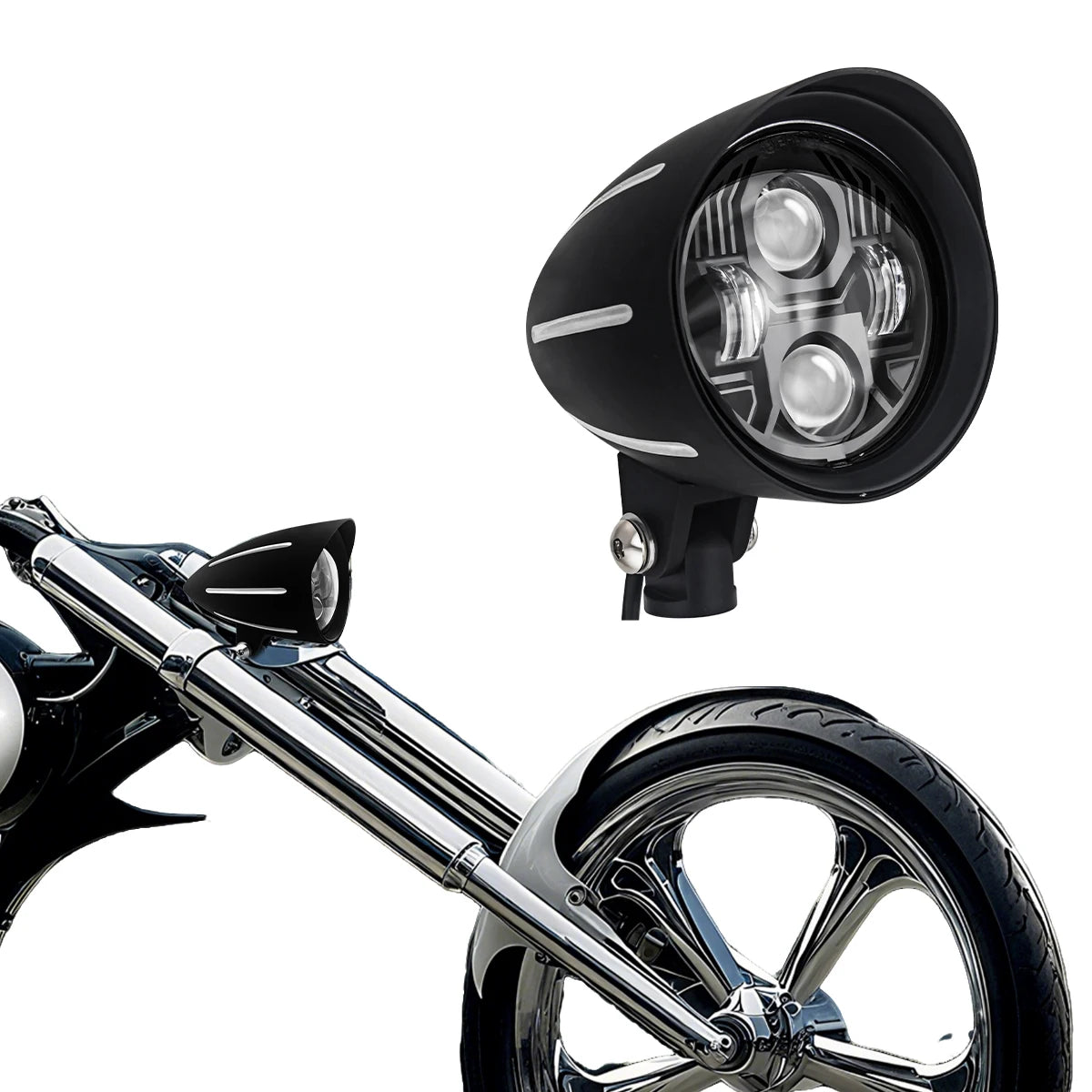 Phare moto visor 4,5 pouces à ampoule H4 ou LED pour chopper et bobber - vue 8