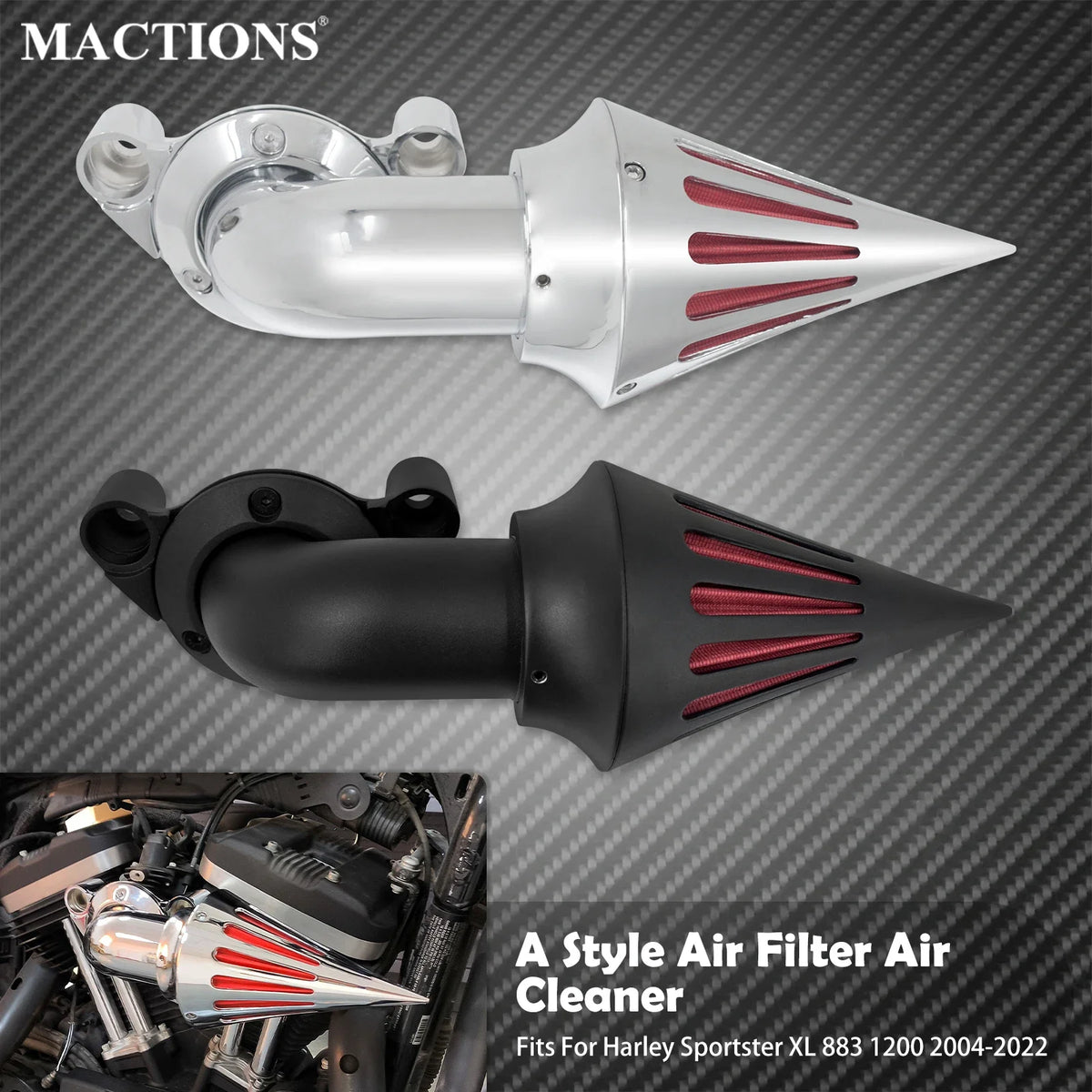 Kit Filtre à Air Spike (Cône) - Harley-Davidson Sportster XL 1200/883, Iron, 48, Forty-Eight, Super Low 2004-2022 – photo 1/8