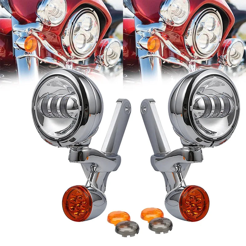 Phares additionnels LED et supports pour Harley Touring - vue 1