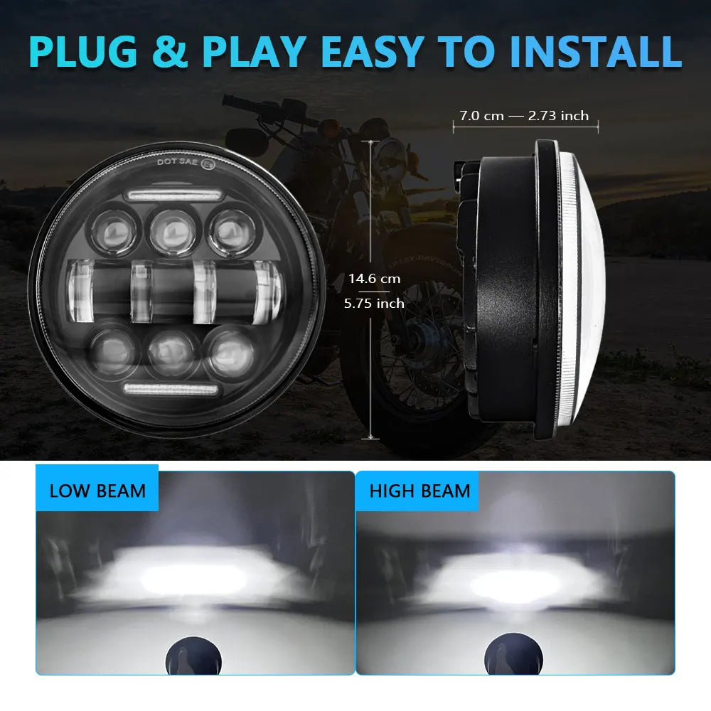 Phare LED 5,75 pouces pour Harley Sportster et Dyna - vue 2