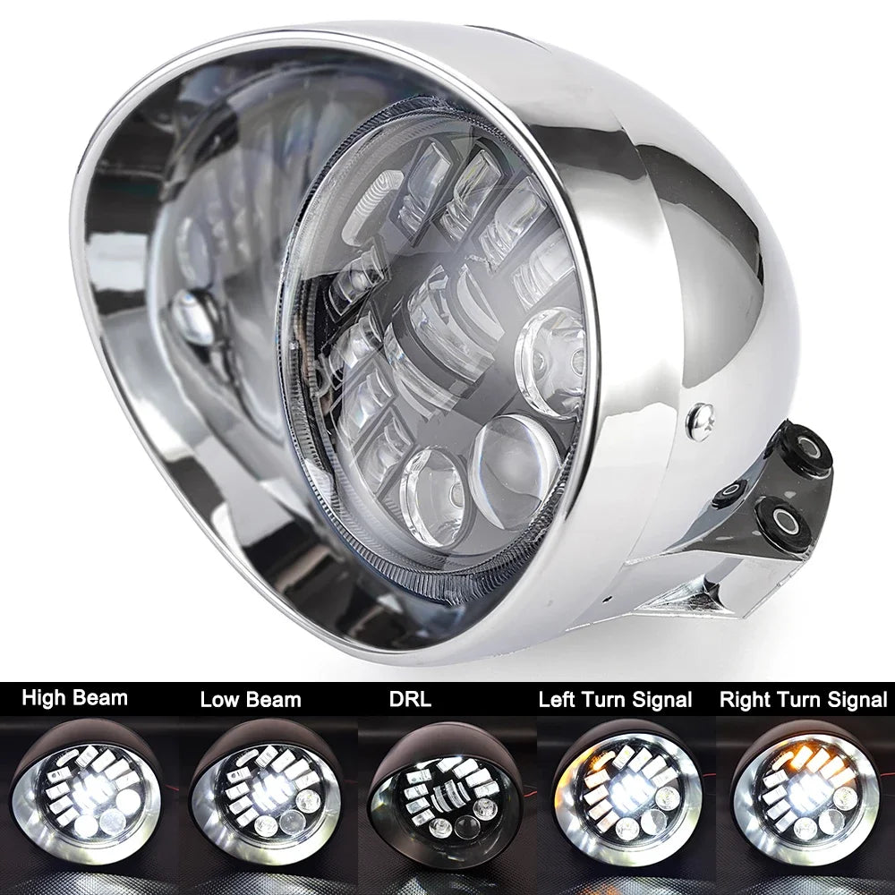 Phare LED rond noir 5,75 pouces pour moto custom et Harley-Davidson - vue 8