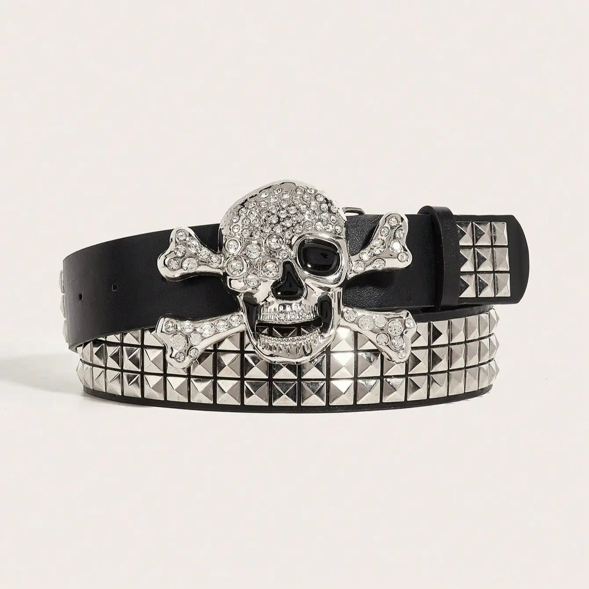 Ceinture cuir PU noire boucle crâne cloutée style motard - vue 4