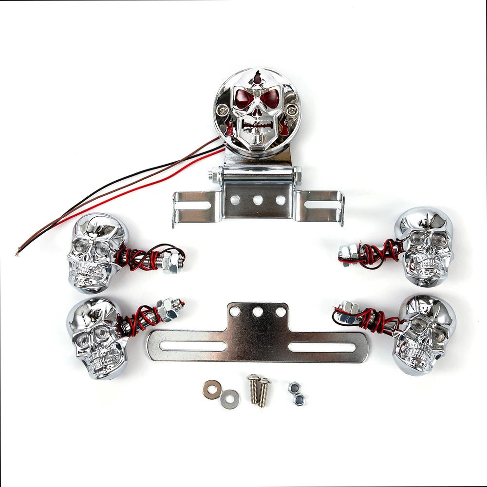 Kit feu arrière tête de mort chromé pour Harley Big Twin - vue 2