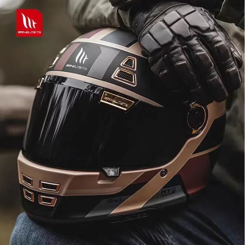 Casque moto intégral rétro noir - vue de face - vue 10