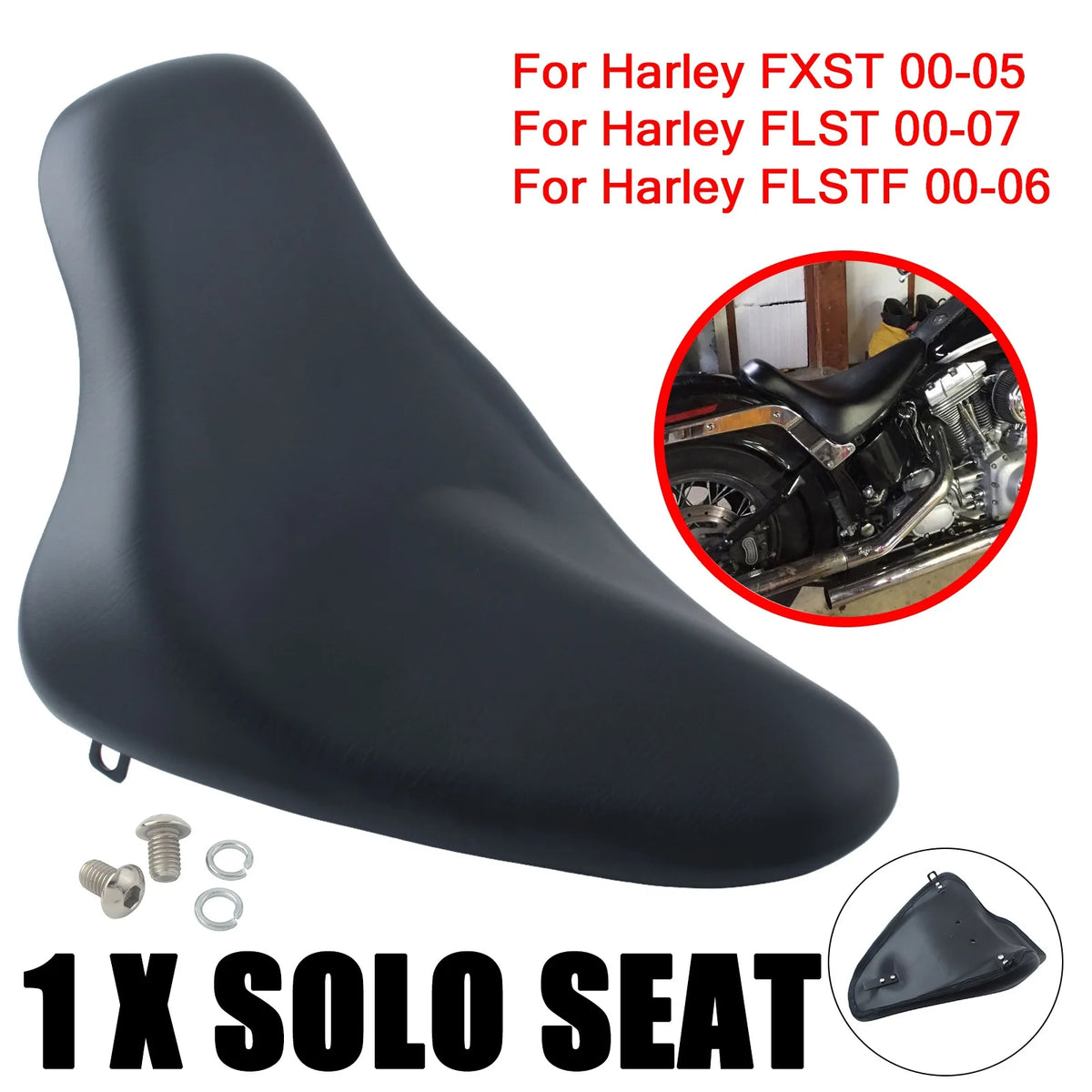 Selle solo Butt Bucket en similicuir noir pour Harley-Davidson Fat Boy FXST / FLST / FLSTF
