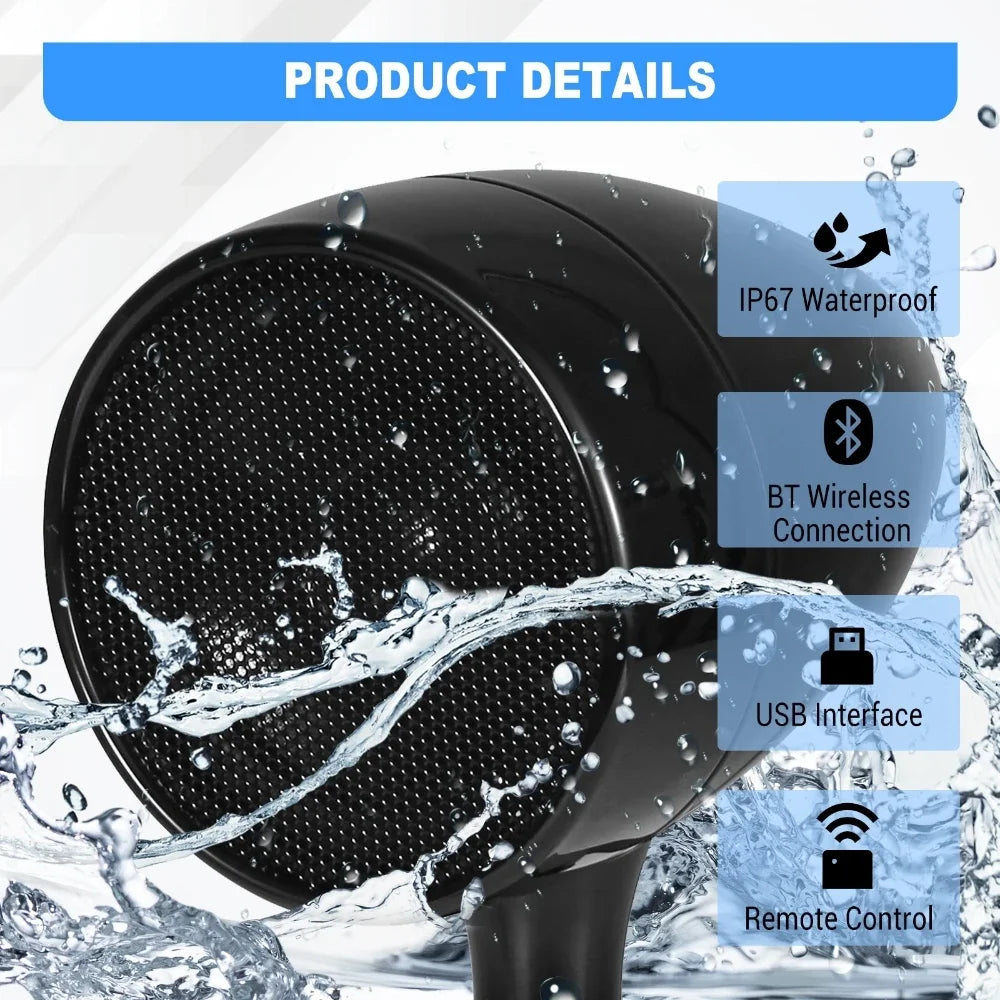 Haut-parleurs moto Bluetooth avec télécommande – 50 W, étanche IP65, montage guidon 26-33 mm - vue 3