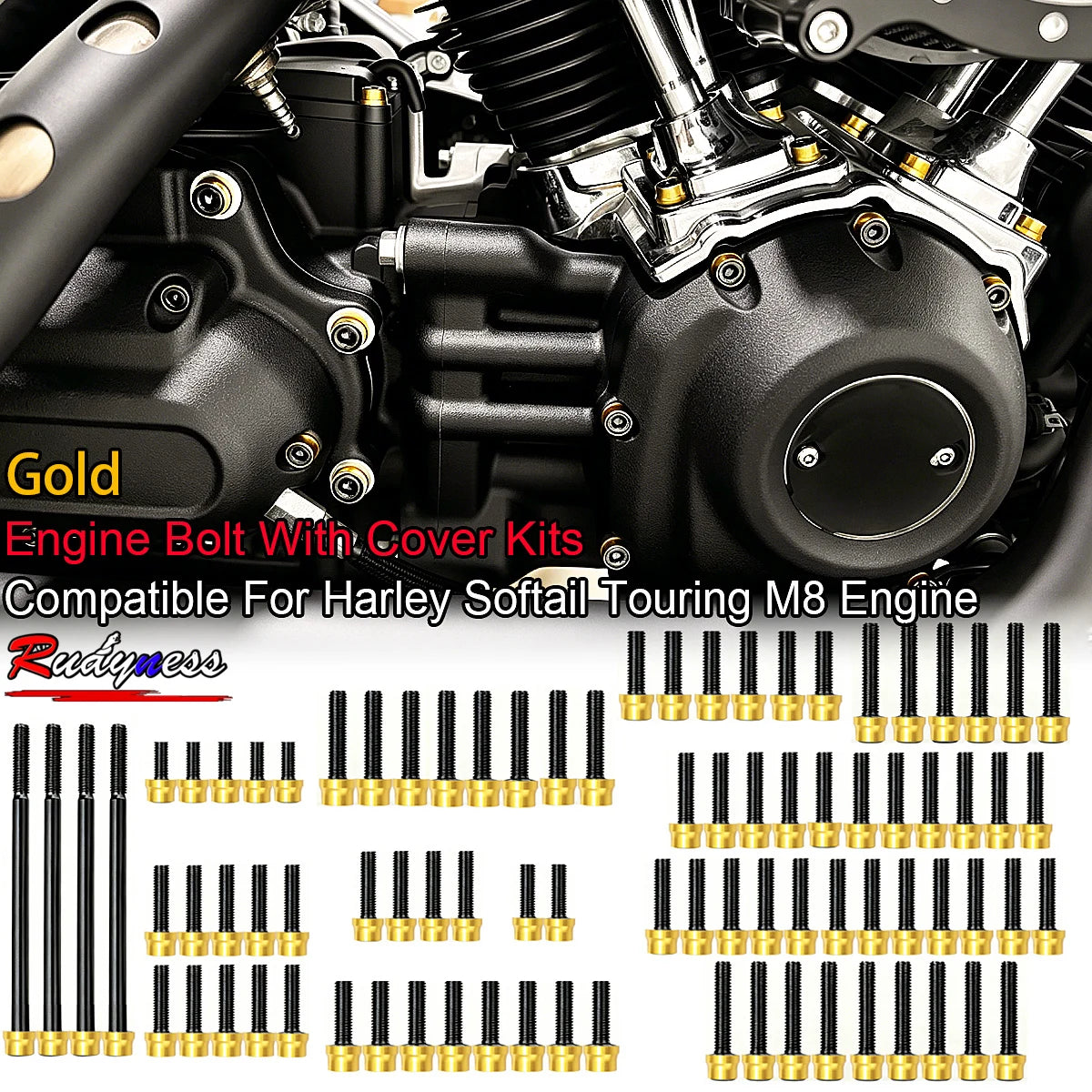 Kit de boulons et caches colorés pour moteur Harley Softail - vue 1