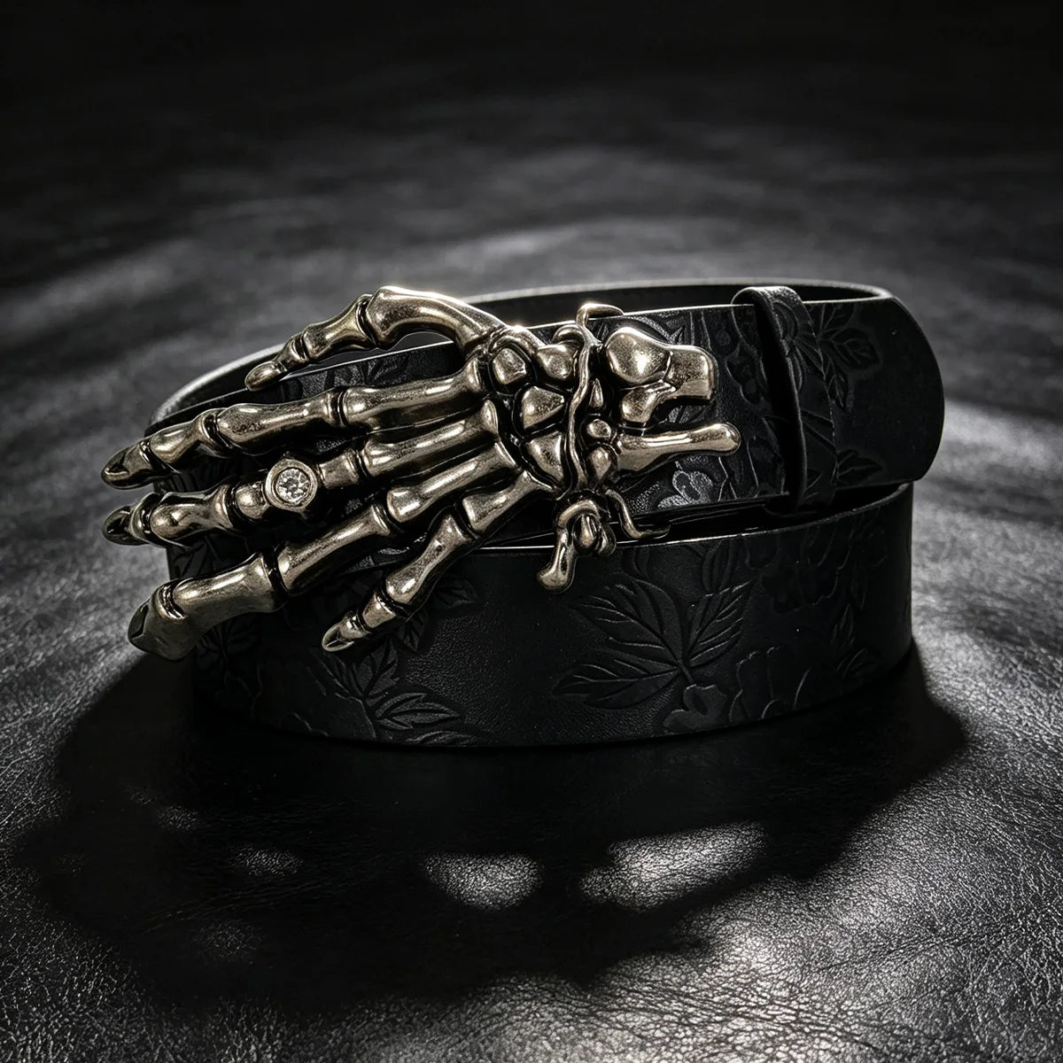 Ceinture gothique noire à boucle lion araignée et serpent - vue 8