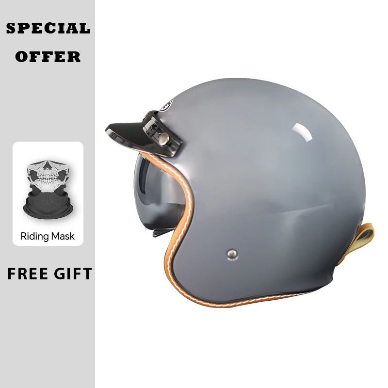 Casque jet vintage style rétro ouvert - vue - vue 2