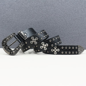 Ceinture en similicuir noir avec rivets métalliques et boucle punk - vue 21