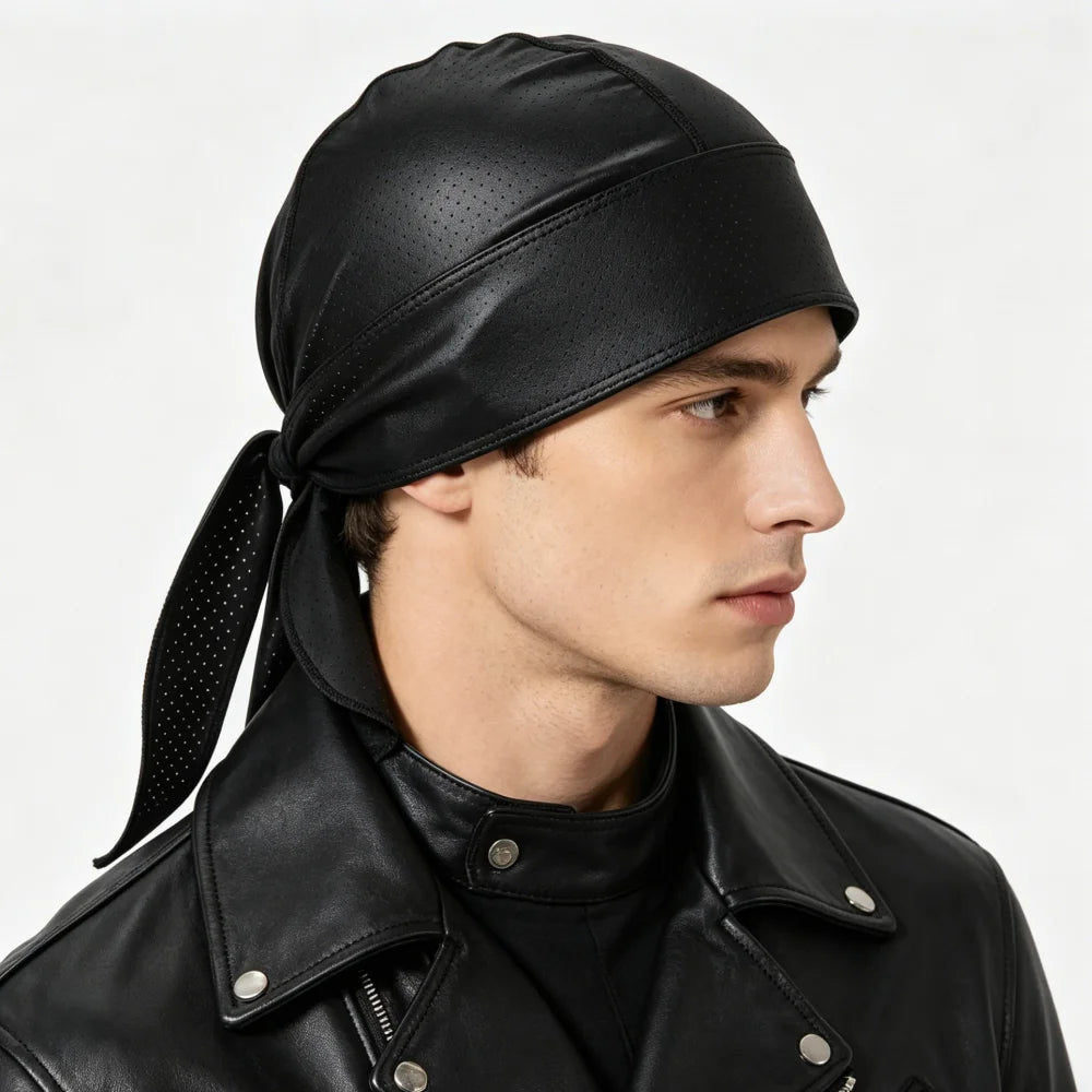 Durag headwrap noir perforé pour homme - vue 1
