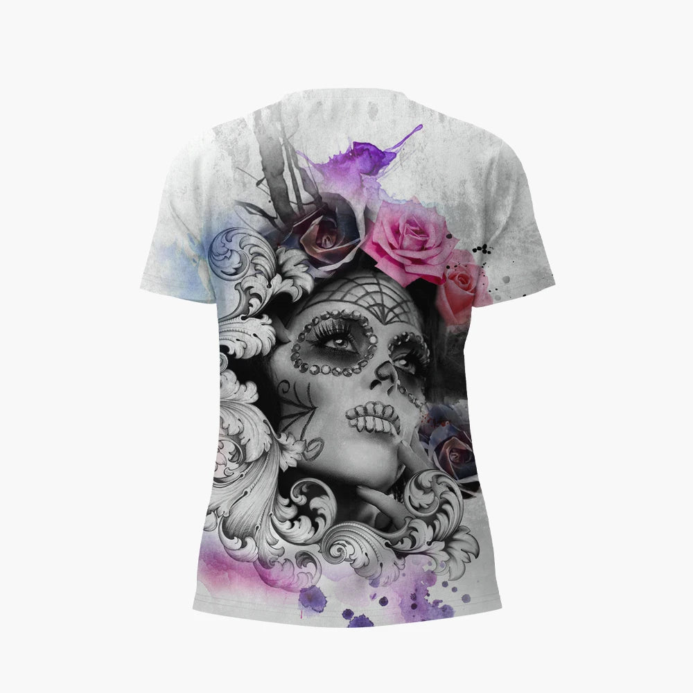 T-shirt femme tête de mort col V manches courtes - vue 6