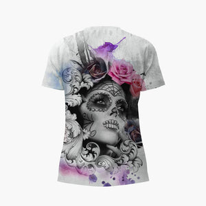 T-shirt femme tête de mort col V manches courtes - vue 6