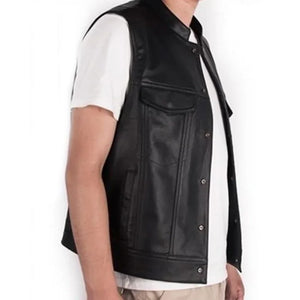 Gilet motard en simili cuir noir sans manches - vue - vue 4