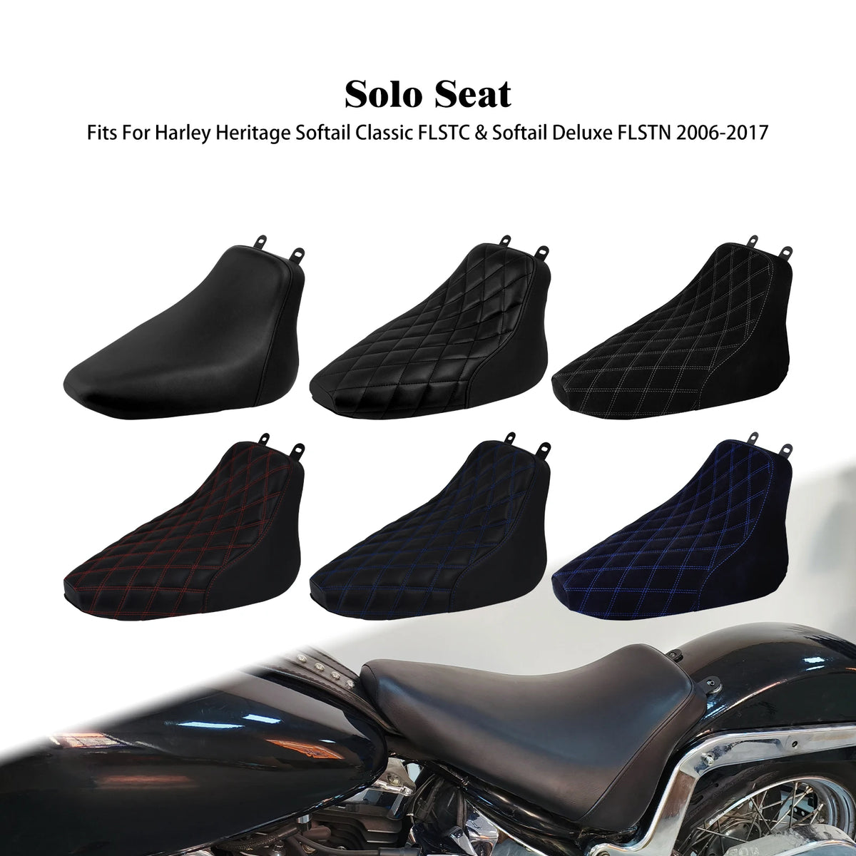 Selle solo pilote noire matelassée pour Harley-Davidson Softail Heritage - vue 1