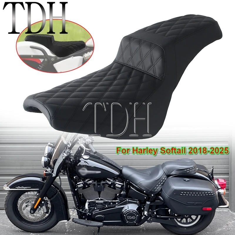 Selle biplace confort en cuir pour Harley-Davidson Softail (Street Bob, Deluxe, Heritage)