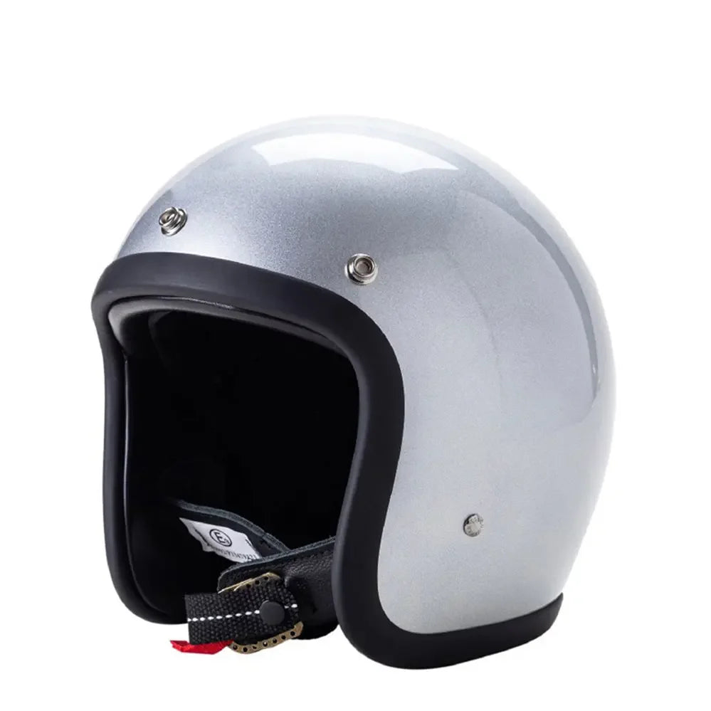 Casque moto jet rétro noir doublure cuir - vue de profil - vue 8