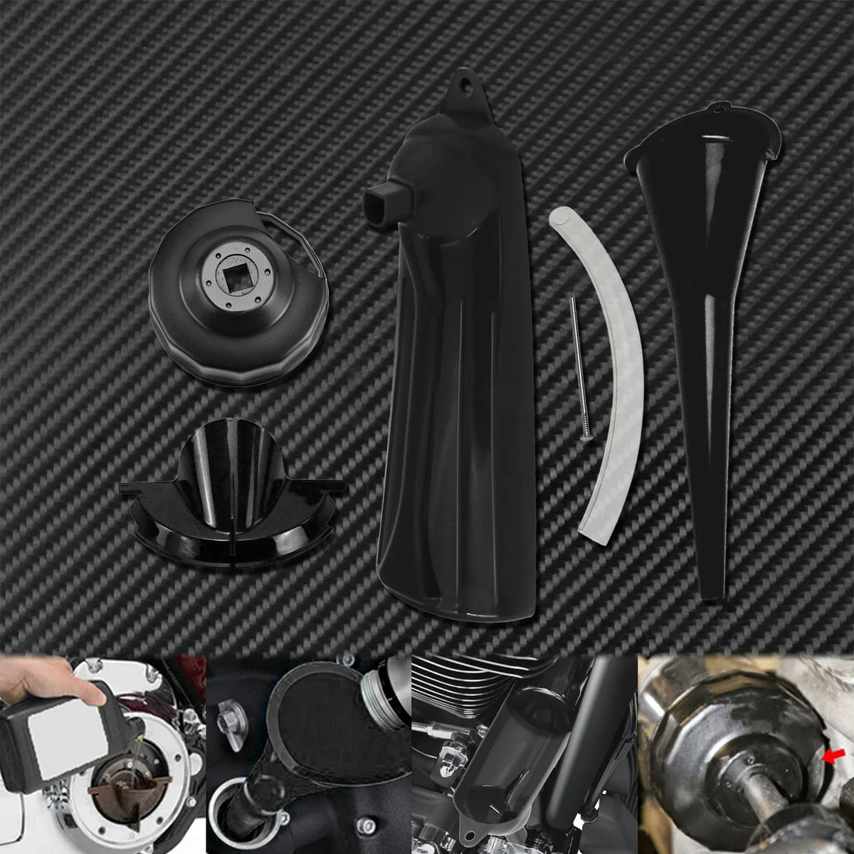 Entonnoir de remplissage d'huile primaire avec clé de filtre à huile intégrée - Harley Touring, Sportster, Dyna – photo 4/10