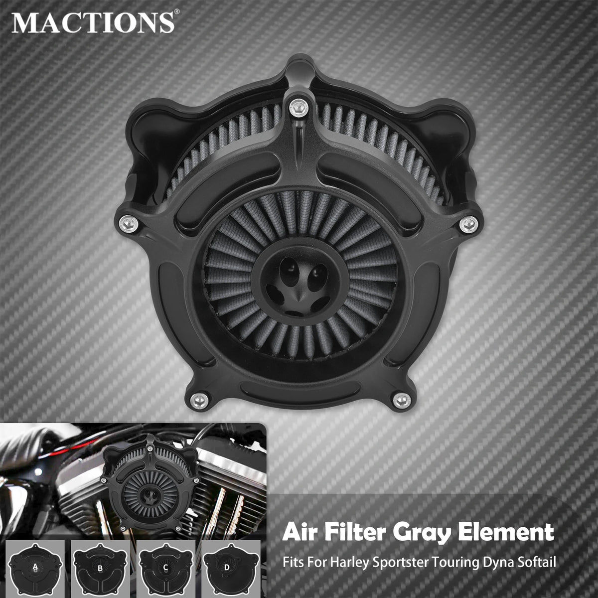 Kit de filtre à air gris CNC complet pour Harley-Davidson Sportster, Touring, Dyna, Softail – photo 1/10
