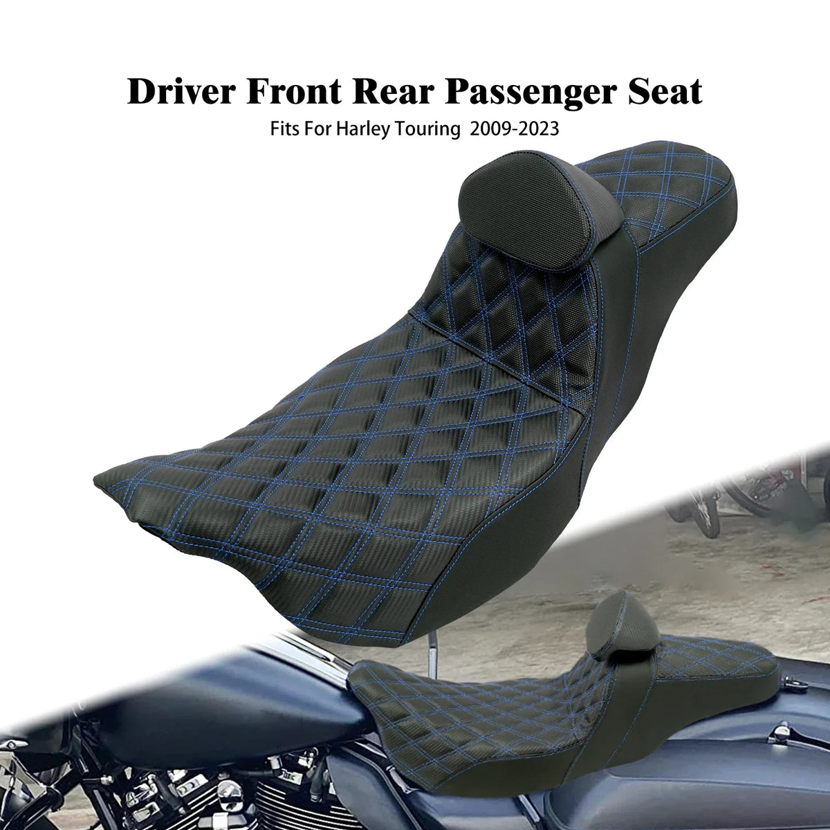 Selle biplace noire avec dossier pilote pour Harley-Davidson Road Glide - vue 10