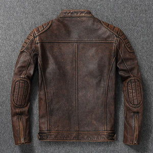 Blouson moto cuir véritable col montant - vue - vue 3