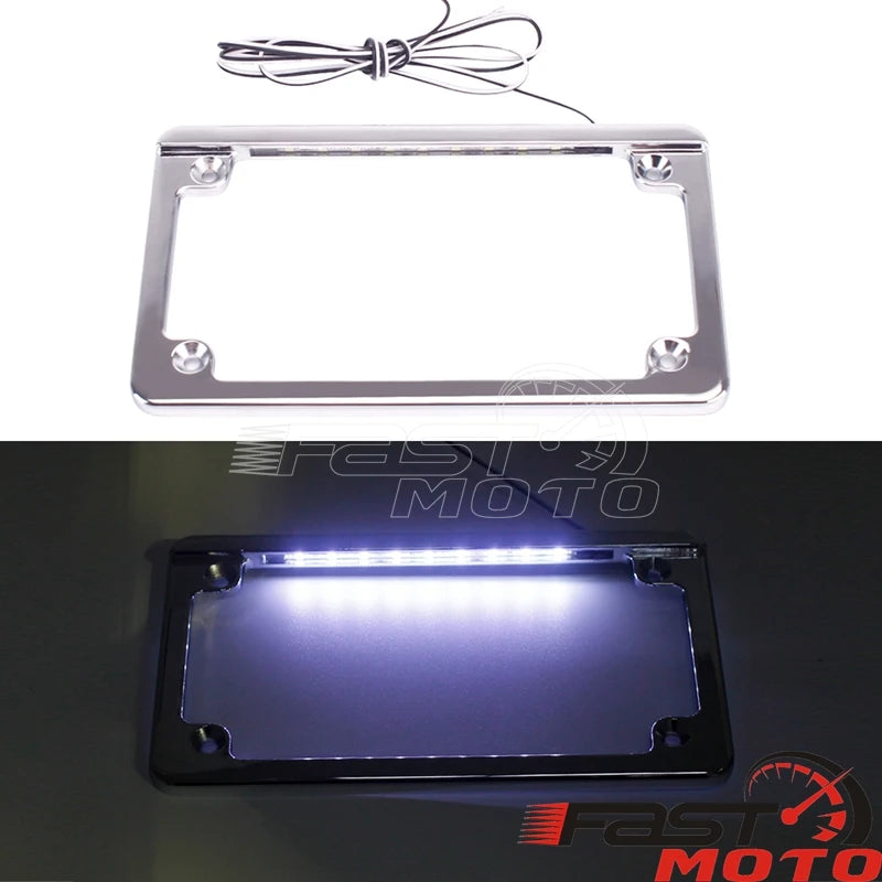 Encadrement de plaque d'immatriculation chromé avec éclairage LED pour moto - vue 8