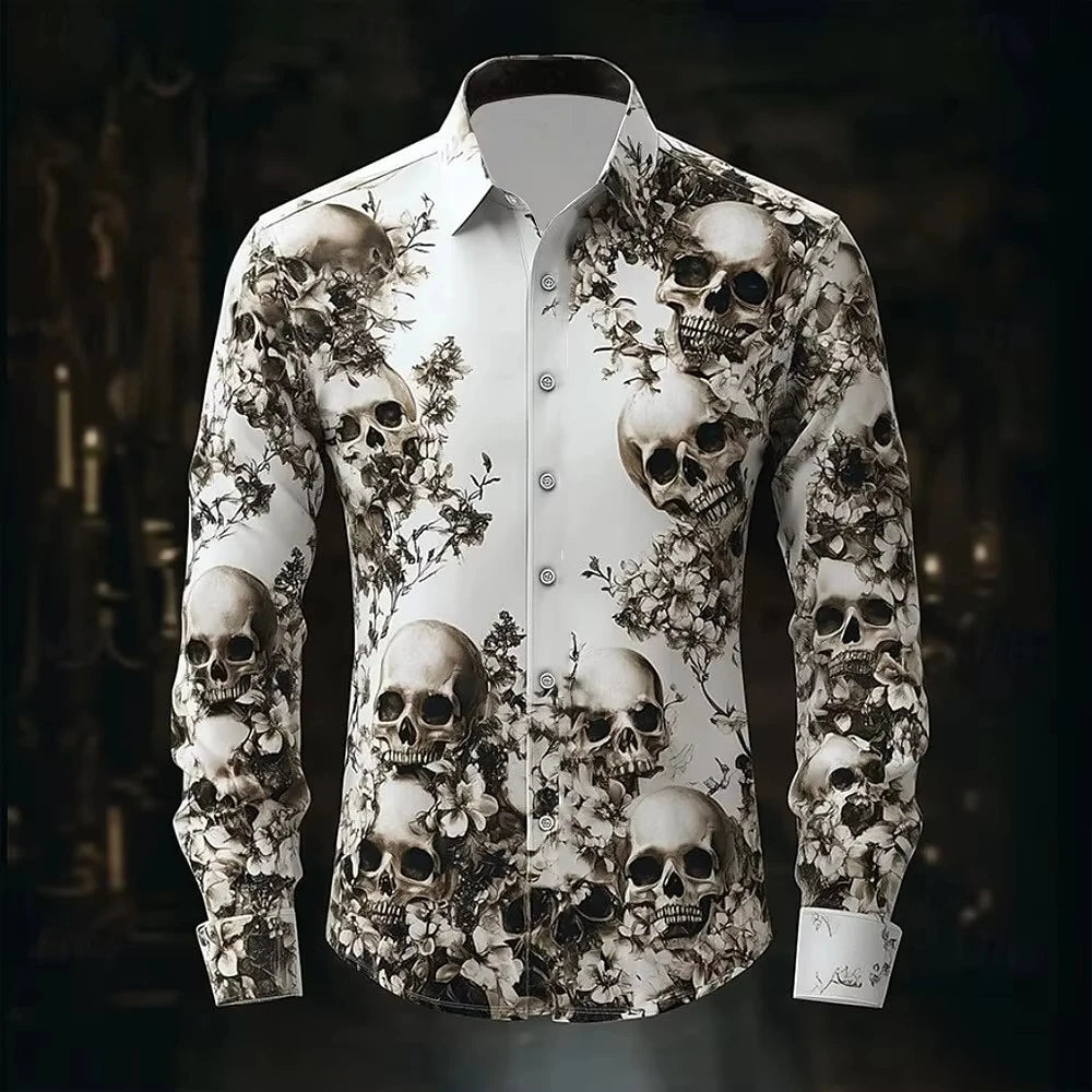 Chemise noire manches longues imprimé tête de mort - vue 7