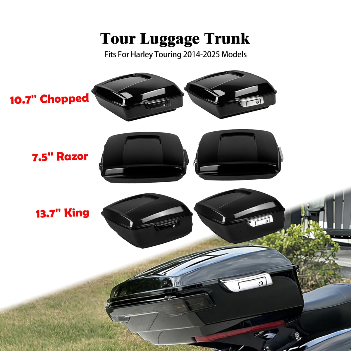 Top Case Chopped/Razor/King 7,5 / 10,7 / 13,7 pouces - Harley-Davidson Touring Road, Street, Electra Glide, FLHR 2014-2025 – photo 1/12