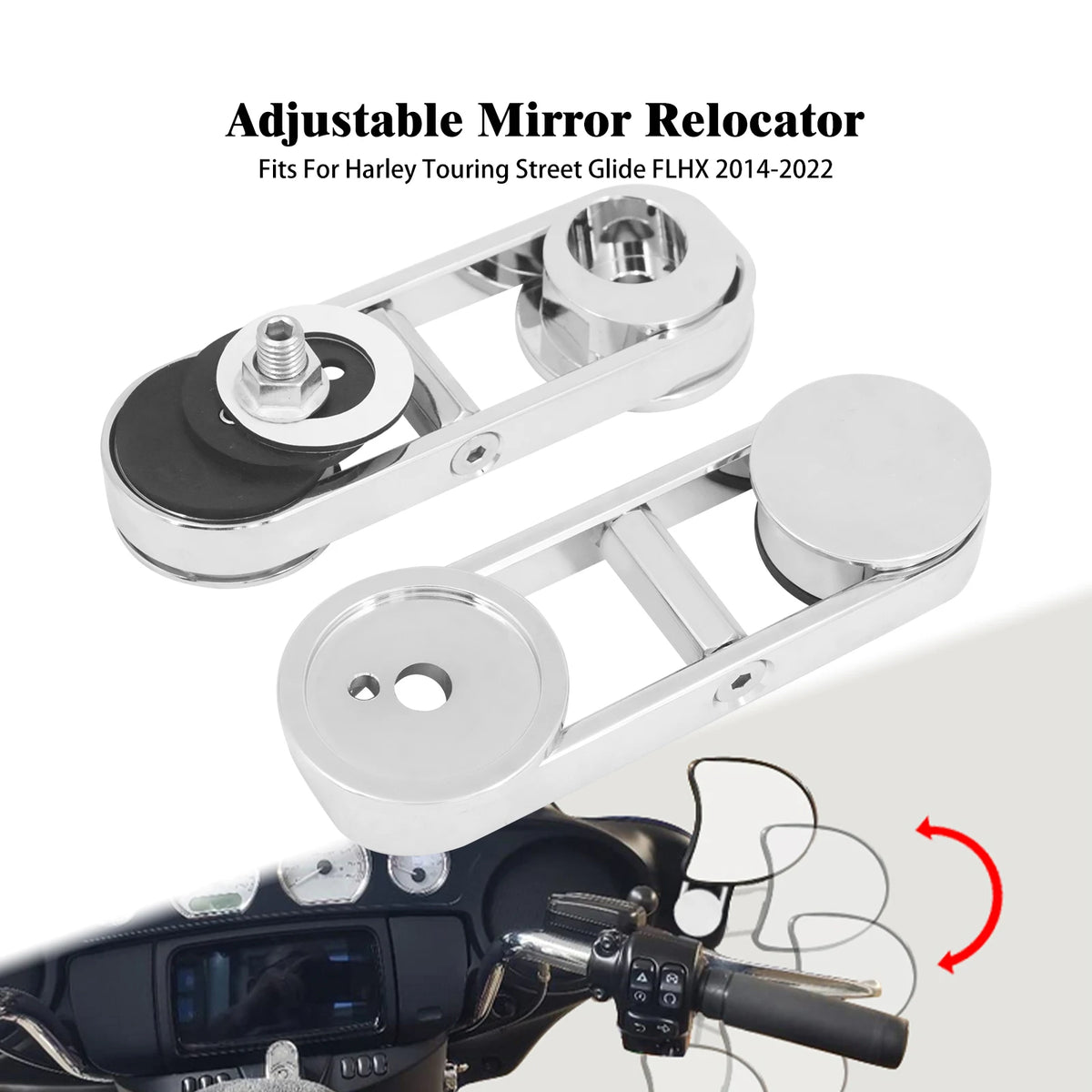 Support Rétroviseur Déporté Réglable (Drop Mirror Relocator) - Harley-Davidson Touring Street Glide FLHX 2014-2022 – photo 8/8