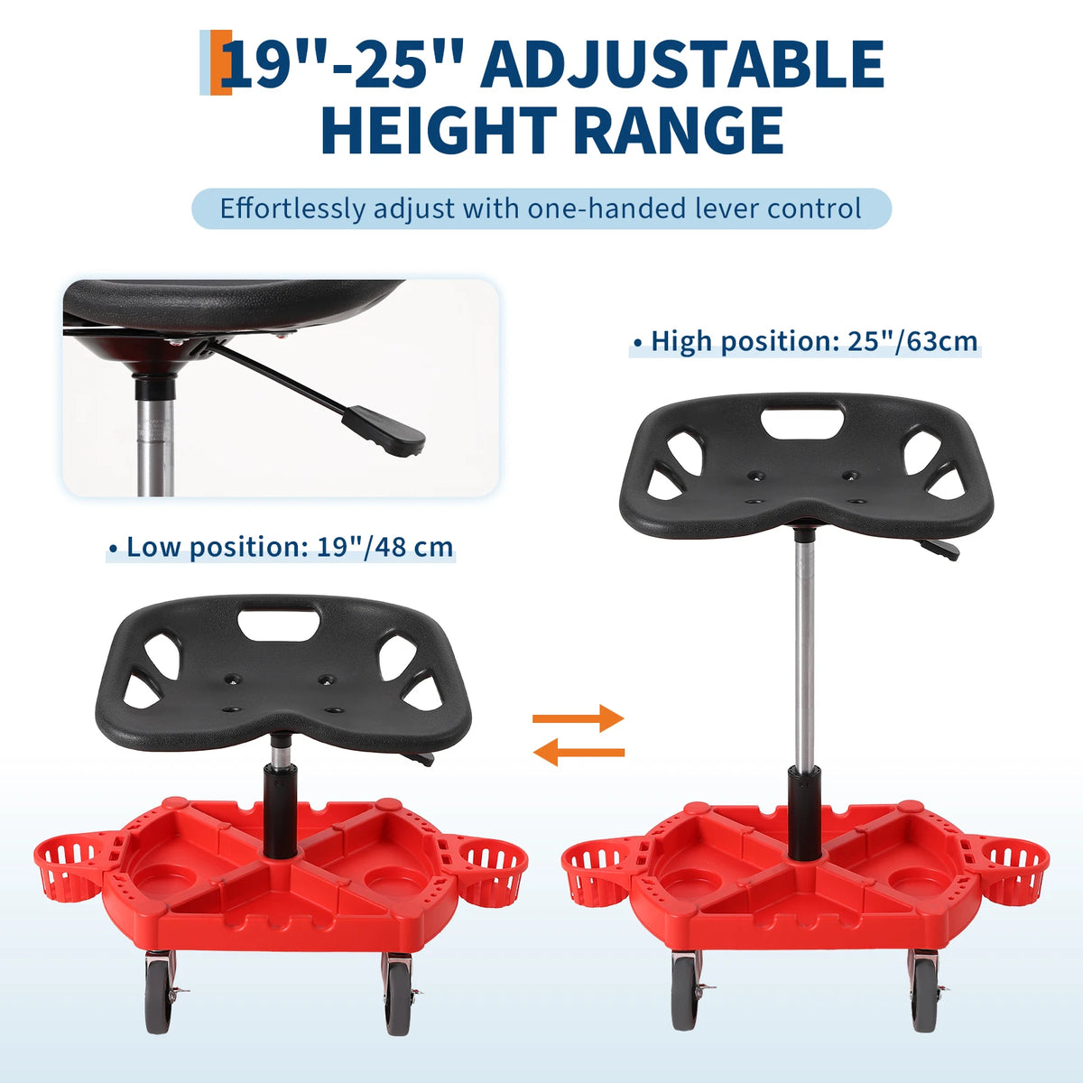 Tabouret d'atelier robuste avec dossier et bac à outils, capacité 136 kg – photo 3/8