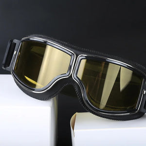 Lunettes de Moto Rétro Pliables en Cuir - Anti-Vent et Anti-Poussière - vue 7