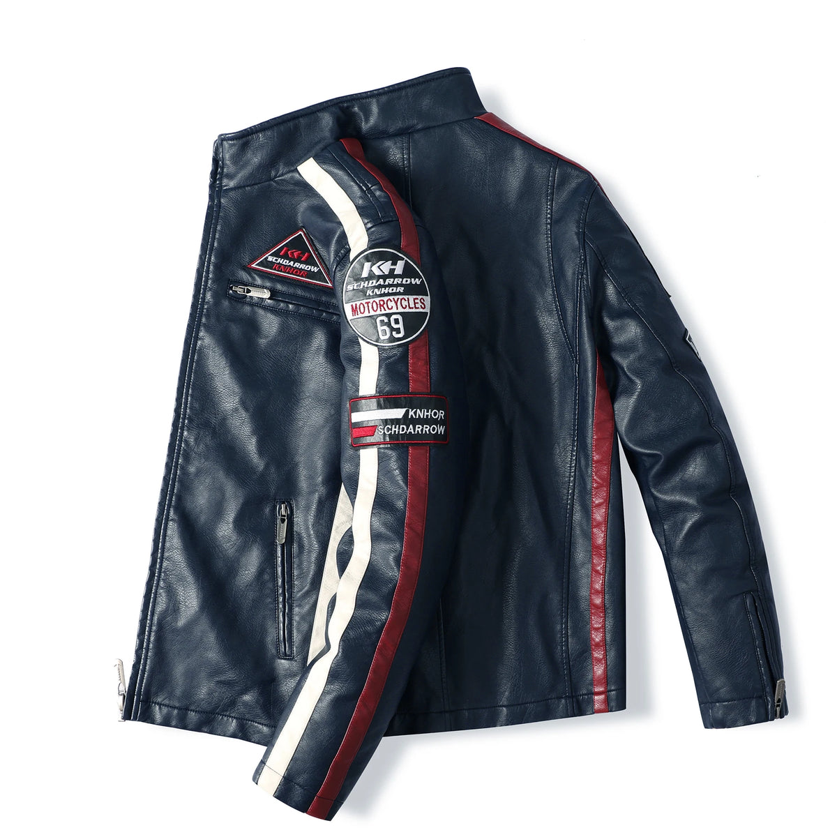 Blouson moto racing homme simili cuir bicolore, vue de face - vue 3
