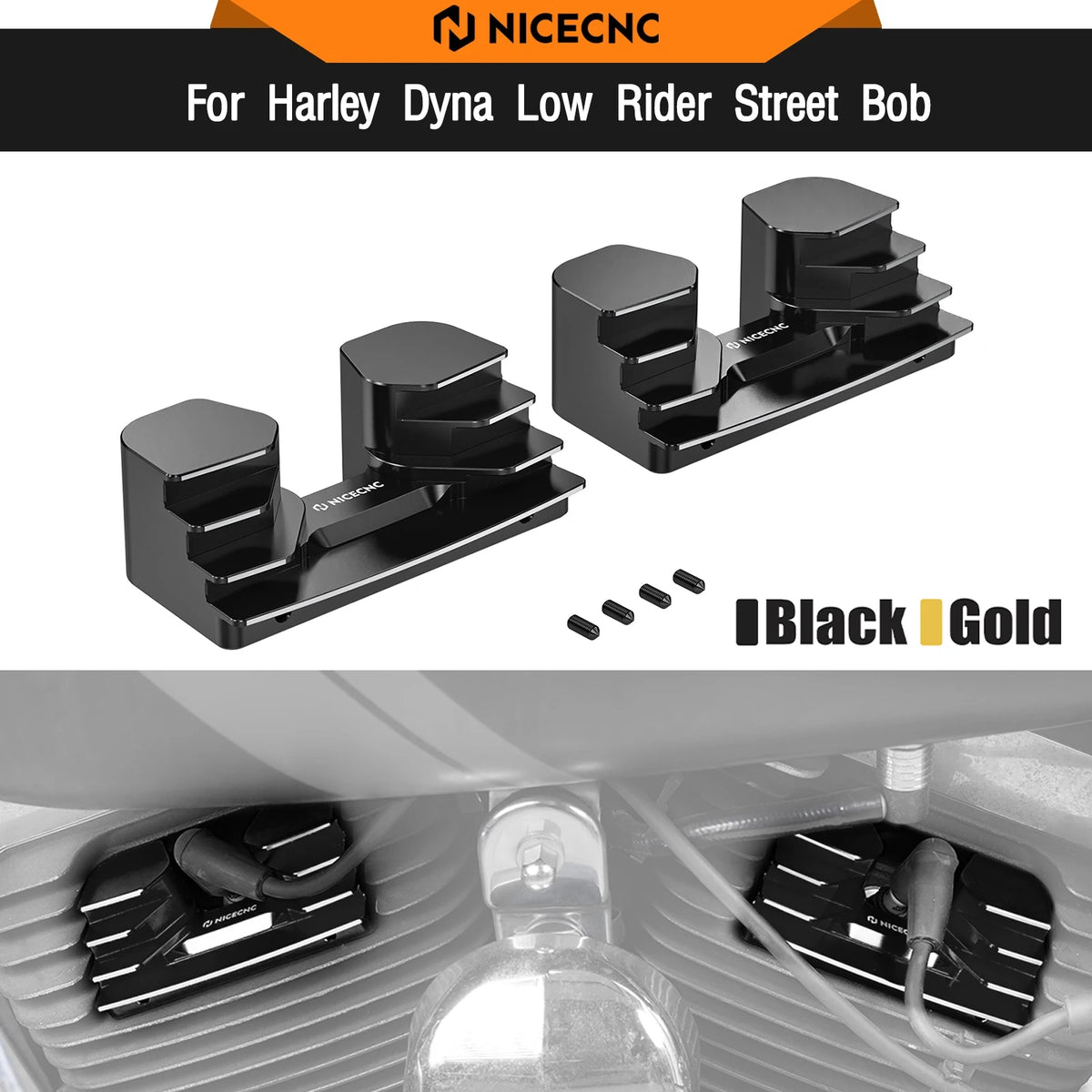 Cache Bougies Ailetté CNC pour Harley Dyna (Low Rider, Street Bob, Super Glide, Fat Bob) – photo 1/8