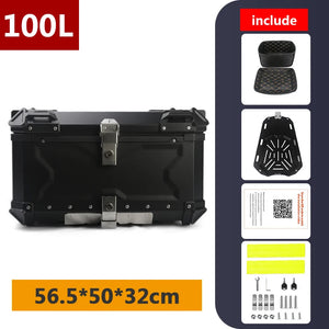 Top case moto en aluminium noir avec serrure, fixé sur un porte-bagages arrière - vue 30