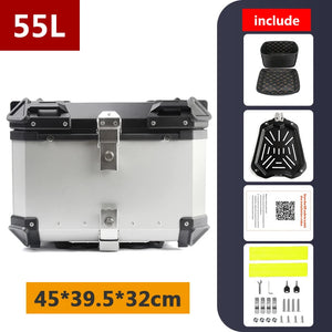 Top case moto en aluminium noir avec serrure, fixé sur un porte-bagages arrière - vue 21