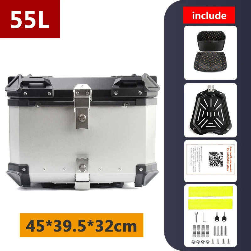 Top case moto en aluminium noir avec serrure, fixé sur un porte-bagages arrière - vue 21